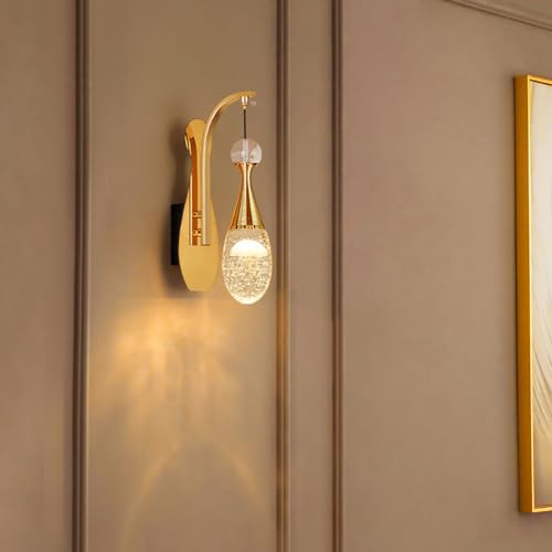 Wandleuchte Kristall, LED Wandlampe Innen Modern, Kristall lampe, Crystal Edelstahl Wandbeleuchtung, Wohnzimmer Lampe, Dekoration Lampe, 3000K Warmweiß für Schlafzimmer Treppenhaus Flur,Gold von LOGT