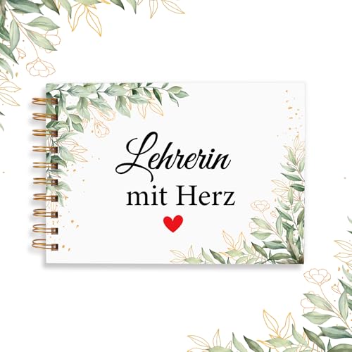 LOHAME Eukalyptus Gästebuch Lehrerin mit Herz 20 x 14 cm Grünes Blätter Erzieherin Abschied Erinnerungsbuch Abschiedsgeschenk für Lehrerin Erzieherin Grundschule Kindergarten Abschluss (60 Seiten) von LOHAME