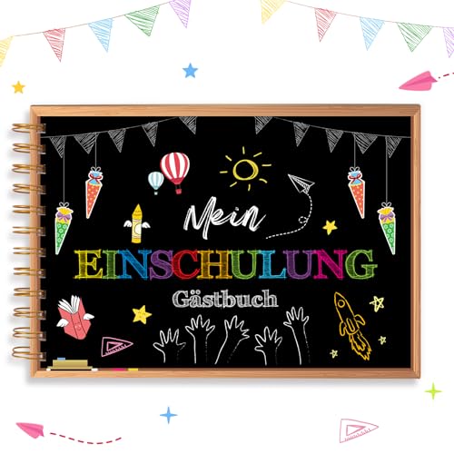LOHAME Mein Einschulung Gästebuch Tafel 24 x 17 cm Schulanfang Erinnerung Album Hochzeit Erinnerungsbuch Schultafel Einschulung Geschenk für Mädchen Jungen Kinder Erster Schultag (60 Seiten) von LOHAME