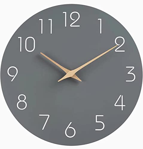 LOHAS Home Wanduhr aus Holz, 25cm, geräuschlos, Nicht tickend, Quarz, batteriebetrieben, Morden Simplicity (GRAU) von LOHAS Home