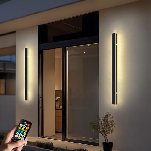 LOHAS-LED 2er-Pack lange Außenwandleuchten, wasserdicht IP65, warmweiß, Aluminium, mattweißes Acryl, rostfrei, rechteckige schwarze Wandleuchten für den Garten, 100 cm von LOHAS-LED