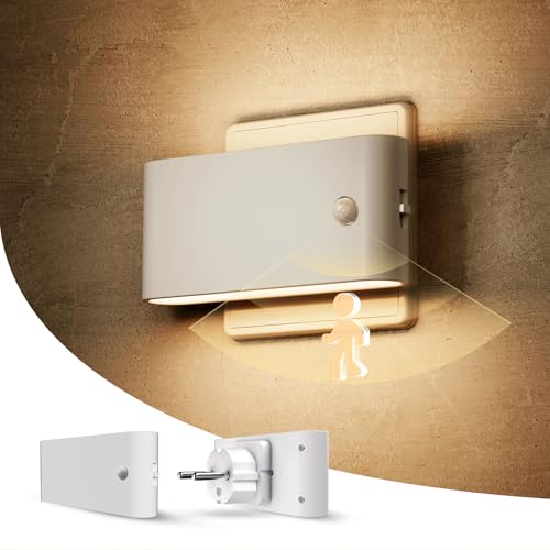 LOHAS-LED Nachtlicht mit Bewegungsmelder, 2er-Pack LED Nachtlicht Steckdose Warmweiß 3000K, 0-100lm Helligkeit einstellbar, Bewegungsmelder & Dämmerungsschalter für Flur, Treppe, Küche von LOHAS-LED