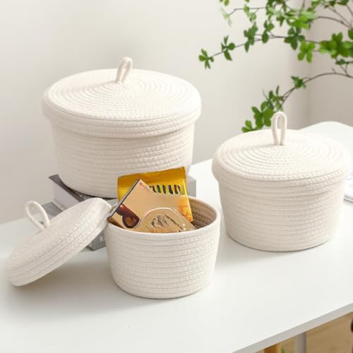 körbe mit deckel geflochten，aufbewahrungskorb geflochten mit deckel，korb rund geflochten mit deckel，Yarn, Nursery Accessories, Snacks (weiß) von LOHOM