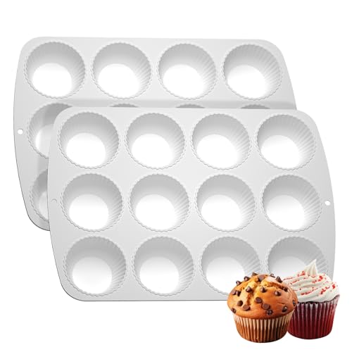 Mini Muffinform Silikon Muffinförmchen für 12 Muffins - 2 Stück Muffinform Backblech 31x22cm Muffinförmchen Bpa Frei, Antihaftbeschichtung, Leicht zu Reinigen, Spülmaschinenfest für Backen (2, Weiß) von LOHOTEK
