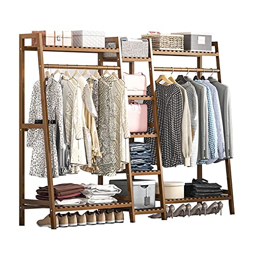 LOHOX Garderobenständer Bambus Kleiderschrank Offen Kleiderstange Kleiderständer Garderobe Bambus, Garderobenständer mit Schuhablage, stabil für Schlafzimmer Flur - 190/160X40X140CM von LOHOX