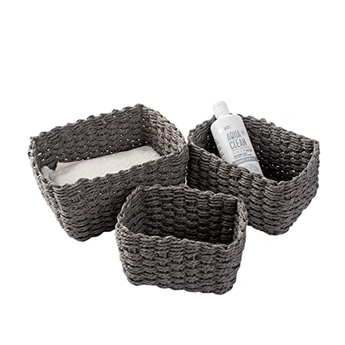 Aufbewahrungskorb, 3er Set aus Korb Geflochten Aufbewahrungskörbe, Aufbewahrungsboxen für Accessoires Schminke, Badezimmer Organizer, Wickeltisch Organizer, Kleiner Korb bathroom storage(Grau) von LOINFE