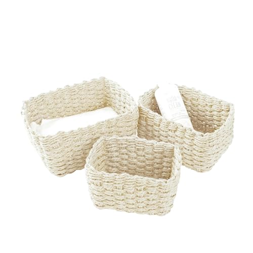 Aufbewahrungskorb, 3er Set aus Korb Geflochten Aufbewahrungskörbe, Aufbewahrungsboxen für Accessoires Schminke Badezimmer Organizer, Wickeltisch Organizer, Kleiner Korb bathroom Storage Baskets(Beige) von LOINFE