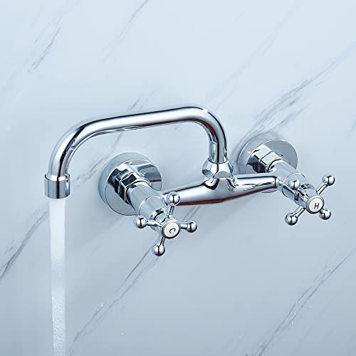 360° drehbar Spültischarmatur Küche Armatur Messing Wandmontage Nostalgie Zweigriff Wandarmatur G ½ “ Spültischarmatur Mischbatterie Wasserhahn von LOIRIIC