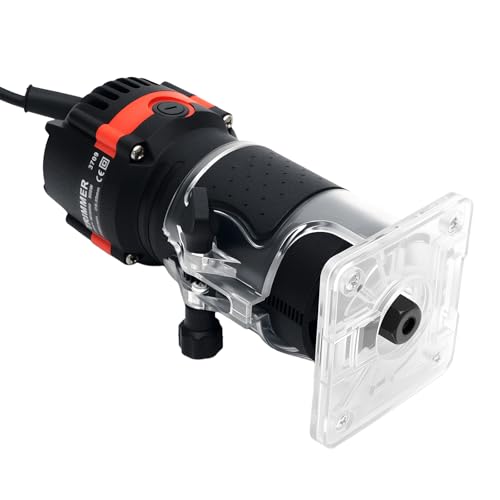 800W Kompaktes Holz Router Werkzeug,30000r/min Tragbarer Handrouter Holzbearbeitung,mit 15 Fräser-Spannzangen,Mit Spannzange 6.35MM,Transparente Basis Mit Führungshilfe Oberfräse von LOIRIIC