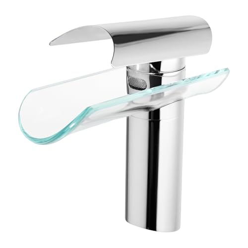 Glas Wasserfall Armatur, Silber Bad Wasserhahn Mischbatterie Einhebelmischer,Kaltes und Heißes Wasser Waschtischarmatur mit Glas-Auslauf,mit 50 cm Wasserzulaufschlauchs Glas Wasserfall Armatur, Silber Bad Wasserhahn Mischbatterie Einhebelmischer,Kaltes und Heißes Wasser Waschtischarmatur mit Glas-Auslauf,mit 50 cm Wasserzulaufschlauchs von LOIRIIC
