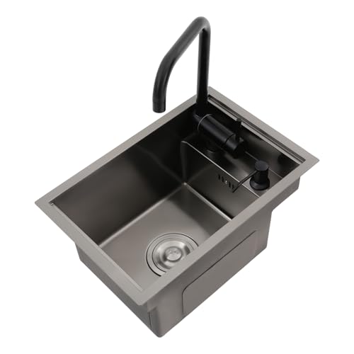 Küchenspüle, 45 * 30 * 23 cm Edelstahlspüle mit 360° Drehbaren Wasserhahn, Unsichtbare Arbeitsplatzspüle,mit 550ml Seifenspender, Spülbecken Set für Küche Bar Wohnmobil von LOIRIIC