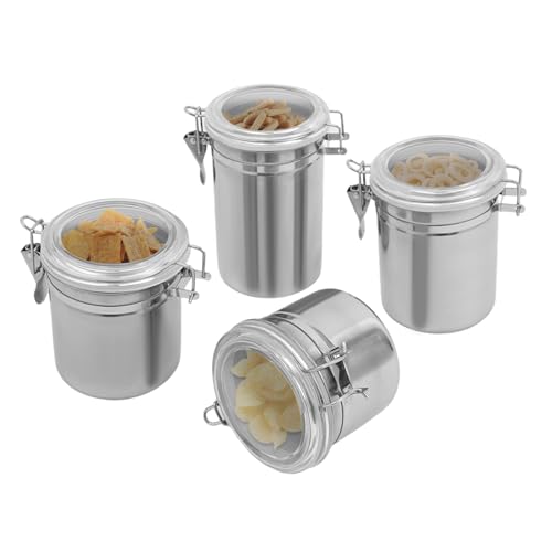 LOIRIIC 4 Aufbewahrungsbehälter aus Edelstahl,Aufbewahrungsbox mit Deckel, Rund Luftdichte Vorratsdosen, 575ml/820ml/950ml/1300ml Vorratsdosen Set, von Mehl Zucker Müsli Kaffee Tee Zucke von LOIRIIC