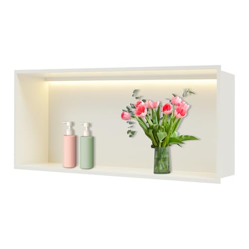 LOIRIIC Einbauduschregal,Versenktes Duschregal,70 * 28 * 12.5cm Duschregal Einbauregal mit LED für Badezimmer Wandregal aus Edelstahl 70 cm Platzsparend für Badezimmer,Badezimmeraufbewahren (Weiß) von LOIRIIC
