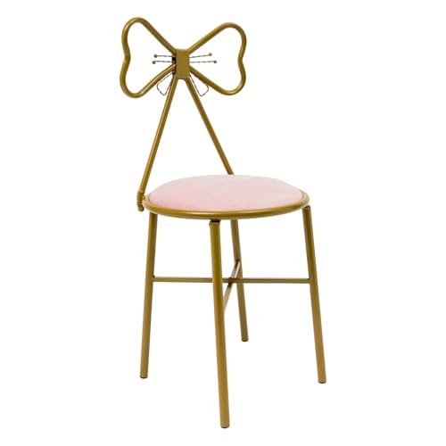 LOIRIIC Schminkstuhl mit Gepolsterter Rückenlehne und Schleifen Design, Rosa Kunstlederpolster Minimalistischer Schminktischstuhl für Wohnzimmer und Schlafzimmer (Hellrosa) von LOIRIIC