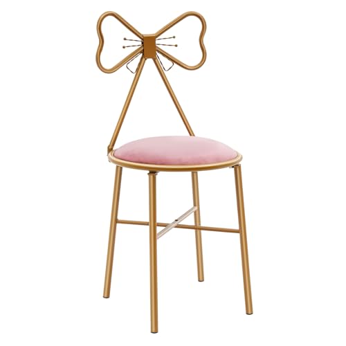 LOIRIIC Schminkstuhl mit Gepolsterter Rückenlehne und Schleifen Design, Rosa Kunstlederpolster Minimalistischer Schminktischstuhl für Wohnzimmer und Schlafzimmer (Tiefrosa) von LOIRIIC