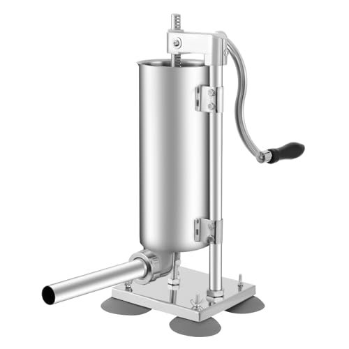 Manueller Würstchenkocher, 3L Vertikale Edelstahl Wurstfüller Sausage Stuffer Machine mit 4 Edelstahlrohre & Kunststoffrohre, Saugnäpfe,Füllrohre Wurstpresse Wurstmaschine für Hausgemachtes von LOIRIIC