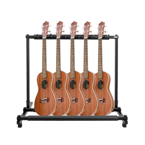 Multi Gitarrenständer, 5 Fach Schwarz Gitarrenstaender Mehrfach Guitar Stand, für Akustikgitarre Westerngitarre E-Gitarren Bassgitarre, Gitarrenhalter Mehrfach Gitarrenständer mit Gummi Gepolstert von LOIRIIC