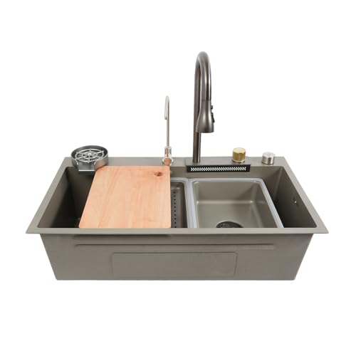 Multifunktions-Wasserfallspüle,Praktische Spüle Einbauspüle, 80 * 45cm Workstation Spüle Mit Wasserhahn Und Komplettes Zubehör Set, für Bars, Balkone, Wohnungen, Küchen,Gray von LOIRIIC