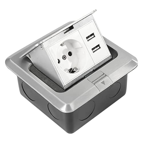 Pop-up Bodenbox,IP44 Wasserdicht Niveau Dreifach Sockel,Versenkbare Bodensteckdose mit 1*Stecker 2 USB für Bodentisch Arbeitsplatte Restaurant Küche Wohnzimmern, Büros von LOIRIIC