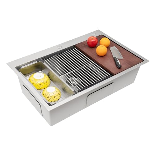 Spülbecken Edelstahl Spüle 304 Spülbecken Edelstahl Spüle Stainless Steel Undermount Kitchen Sink mit Siphon Ab- und Überlaufgarnitur von LOIRIIC