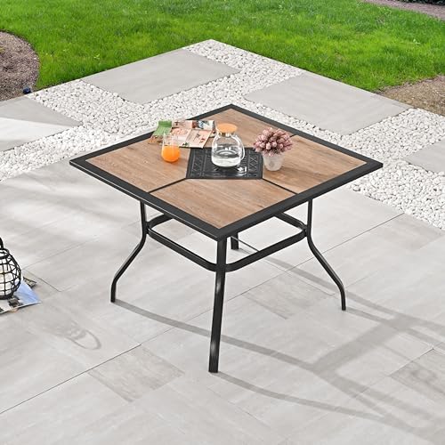 LOKATSE HOME 96 cm großer quadratischer Terrassen-Esstisch aus Metall mit Schirmloch, Stahlrahmen für Hinterhof, Rasen, Balkon, Deck, schwarz von LOKATSE HOME