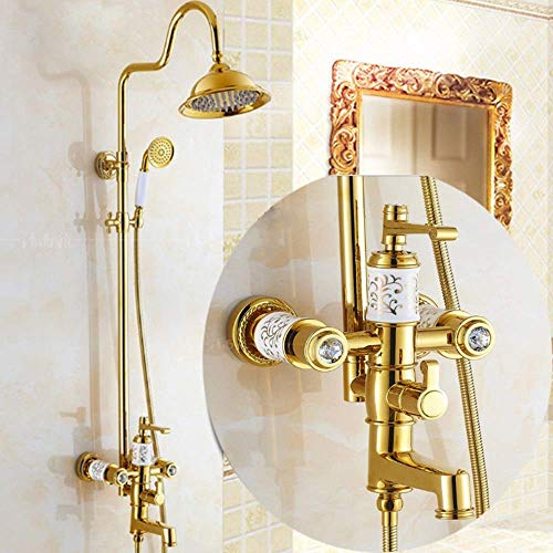 Europäischer weißer Keramikdruck Golden Dusch Set Hand Duschsystem Vollkupfer Dusche Badezimmer Booster Düse Wasserhahn Diamant Round Top Spray 3 Funktion nicht rostend Europäischer weißer Keramikdruck Golden Dusch Set Hand Duschsystem Vollkupfer Dusche Badezimmer Booster Düse Wasserhahn Diamant Round Top Spray 3 Funktion nicht rostend von LOKAXXZU