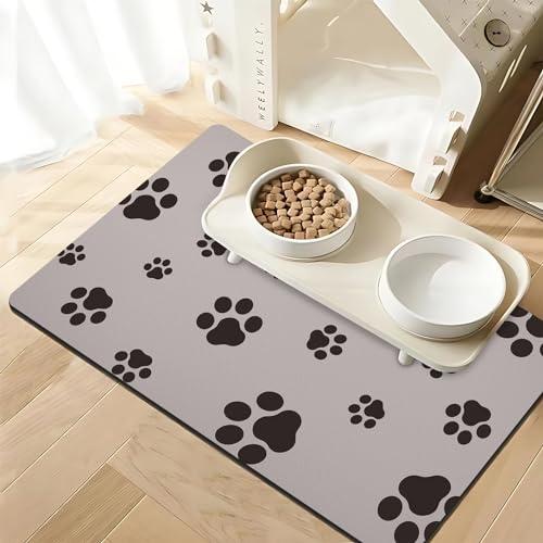 Hundefuttermatte für Nahrung und Wasser, absorbierende Haustier Fütterung Nicht rutscher Backing Cat Hund Bowl Matte Keine Flecken schnell trockener Taschen mit Fußabdrücken für unordentliches Braun, von LOKAXXZU