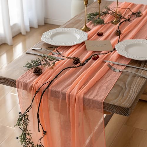 Ketketoarrange 6pcs frischer Lachskäsekloth Tisch Läufer Gaze 120 Zoll 10 Fuß Boho Käse Stofftisch Läufer für Hochzeitsbabys Braut Duschfeier Sheer Centerstück Wohnhäuser Dekorationen von LOKAXXZU