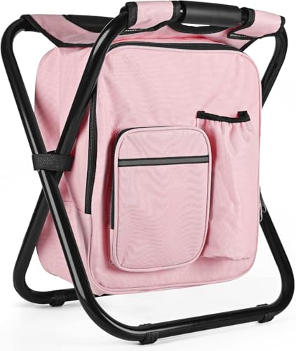Kikerike Rucksack Stuhlkühler Stuhl Heavy Duty 400 lbs Max Ladung Tragbarer Leichter Hocker Rucksack Klapperfischer Kühler Hocker zum Campingjagd - Rosa von LOKAXXZU