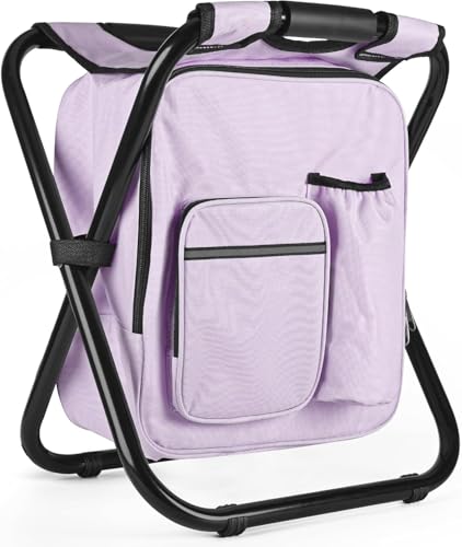 Kikerike Rucksack Stuhlkühler Stuhl Schwerdetail 400 lbs Max Ladung Tragbarer Leichter Hocker Rucksack Klapperfischer Kühler Hocker zum Campingjagd - Blasse Amethyst von LOKAXXZU