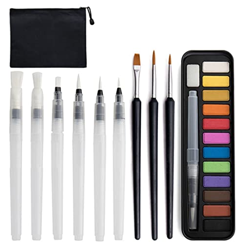 LOKAXXZU 25pcs Aquarellfarbe Set 12 Farben Festpigment Nylon Pinselkit mit Aufbewahrungstasche von LOKAXXZU