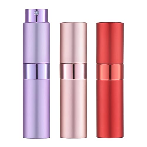 LOKAXXZU 8ml Atomizer Parfümsprühflasche für Reisen (3 Stcs) leerer Kölnspender, tragbares Sprühgerät (rot, rosa, lila) von LOKAXXZU