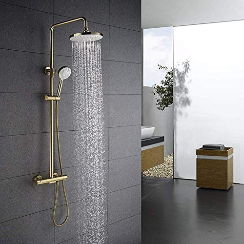 Moderne europäische Badezimmer Retro Retro Gold-plattierte Kupfer Edelstahl Thermostatische Duschschubst-Set Handheld Duschsystem 3 Funktion Goldene, aufgeladene Dusche Fixe Duschköpfe Moderne europäische Badezimmer Retro Retro Gold-plattierte Kupfer Edelstahl Thermostatische Duschschubst-Set Handheld Duschsystem 3 Funktion Goldene, aufgeladene Dusche Fixe Duschköpfe von LOKAXXZU