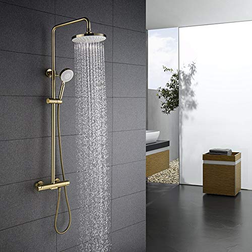 Moderne europäische Badezimmer Retro goldplattierte Kupfer Edelstahl Dusch Set Handheld Duschsystem 3 Funktion Goldener, aufgeladener Duschhahn delikat von LOKAXXZU