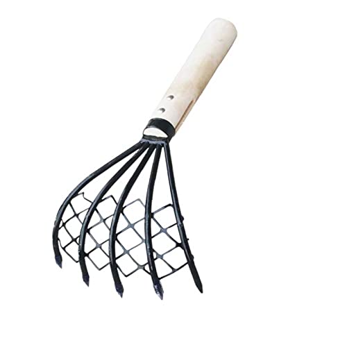 Teppich -Rake -Muscheln nützlich mit Netzwerkzeug 5 Klauen Haushalt Pitchfork Graben Meeresfrüchte Holzgriff Strandgartenzubehör Clam Rake Conch von LOKAXXZU
