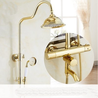 Wasserhahn neu Ankunft Euro 8 "Niederschlag polnisch goldener Dusche Wasserhahn Mixer Thermostatische Wasserhahnwandhalterung mit Handdusche, klar von LOKAXXZU