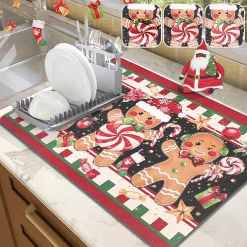LOKHOM Weihnachts-Abtropfmatte für Küchentheke, 45,7 x 61 cm, saugfähige Lebkuchen-Trockenmatte mit Zuckerstange, Weihnachtsfeiertags-Abtropfmatte für Küche, Theke, Kaffeemaschine, LOKHOM Weihnachts-Abtropfmatte für Küchentheke, 45,7 x 61 cm, saugfähige Lebkuchen-Trockenmatte mit Zuckerstange, Weihnachtsfeiertags-Abtropfmatte für Küche, Theke, Kaffeemaschine, von LOKHOM