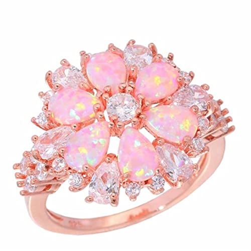 LOKILOKI Aufwändige Große Rosa Feueropalringe Mit Stein Rose Gold Farbe Klarer Kristall Blume Flora Kirschblüte Schmuck Frau Mädchen von LOKILOKI