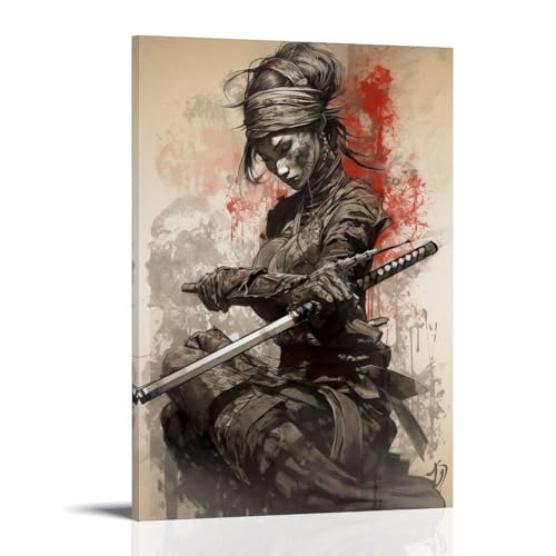 LOKJKOEQ Japanese Female Samurai Painting Art Wandkunst Bilddruck Moderne Familienzimmer Dekor 16x24inch(40x60cm) von LOKJKOEQ