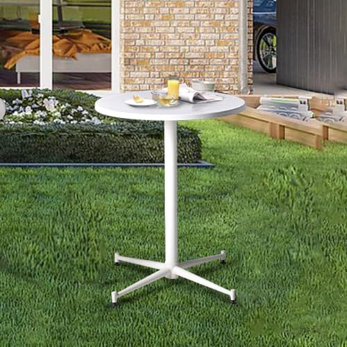 LOKKHAN Premium Stahl Terrasse Hinterhof Esstisch Indoor Outdoor Garten Cafe Bar Tisch Heavy Duty Runder Metall Beistelltisch Weiß Wasserdicht (60 cm Durchmesser 29,5 H) von LOKKHAN