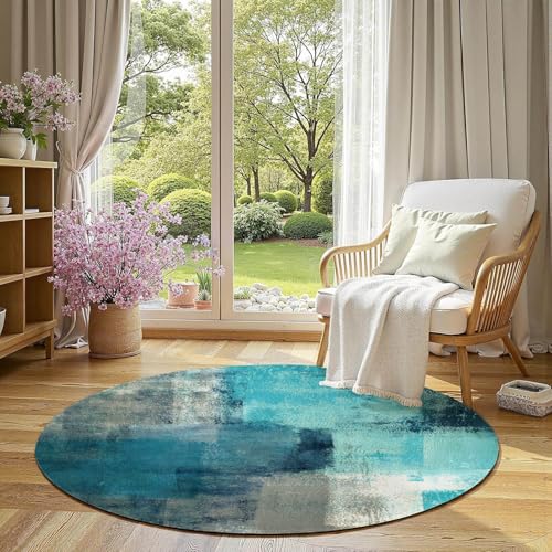 LOKMU Rutschfester, runder Teppich, türkis und grau, abstrakte Kunst, Heimdekoration, Teppich für Klassenzimmer, Wohnzimmer, Schlafzimmer, Esszimmer, Kindergarten, 1,5 m LOKMU Rutschfester, runder Teppich, türkis und grau, abstrakte Kunst, Heimdekoration, Teppich für Klassenzimmer, Wohnzimmer, Schlafzimmer, Esszimmer, Kindergarten, 1,5 m von LOKMU