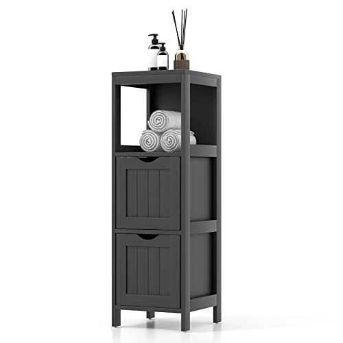 LOKO Badezimmer-Aufbewahrungsschrank, schmal, freistehend, mit 2 herausnehmbaren Schubladen und 2 Regalen, 88,9 cm, 4-stöckiger Turm-Aufbewahrungs-Organizer für Badezimmer, Wohnzimmer, Eingangsbereich von LOKO