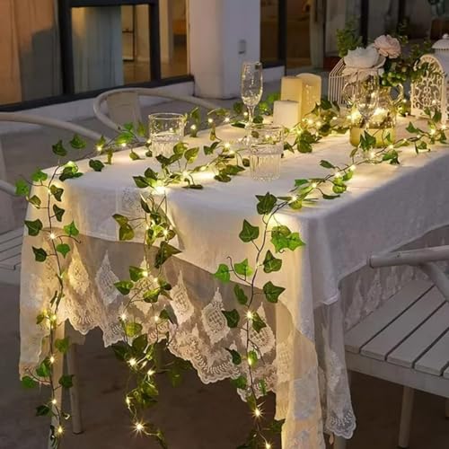 LOKUNM Blatt-Lichterkette, 2 m, 20 LEDs, Ranken-Lichterkette, künstliche Blätter, Fee, zum Aufhängen für Garten, Büro, Zuhause, Küche, Party, Hochzeit, Wanddekoration von LOKUNM