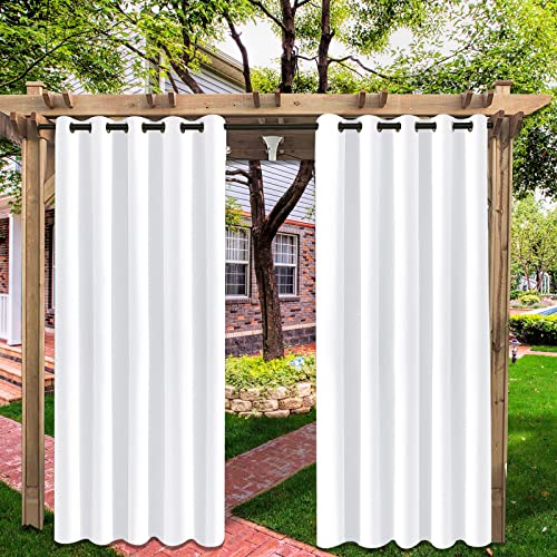 Outdoor Vorhang Wetterfest mit Ösen, Outdoor Vorhänge Wasserdicht, Verdunkelungsvorhang Windschutz, Vorhang Blickdicht für Gartenlaube Schiebetür Pergola Privats(Size:B155cm x H213cm,Color:Weiß) von LOKWAXYA