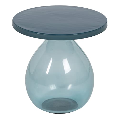 LOLAhome Handwerklicher Tisch aus Glas und Metall, blau, Ø 40 x 39 cm von LOLAhome