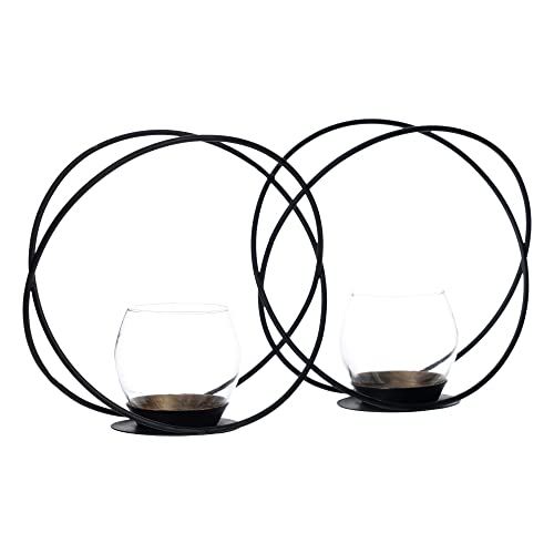 LOLAhome Design-Teelichthalter Schwarz aus Metall und Glas, 35 x 8 x 18 cm von LOLAhome