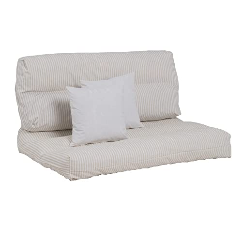 LOLAhome Set mit 2 Outdoor-Kissen für Sofa, Paletten, aus schmutzabweisendem Stoff, Teflon, Beige und Weiß, 120 x 80 cm von LOLAhome