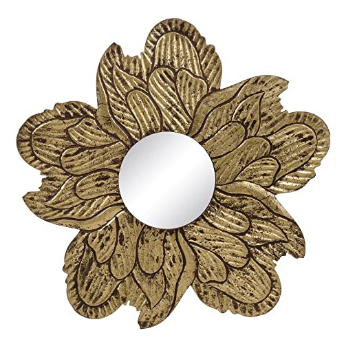 LOLAhome Spiegel Blume geschnitzt Gold aus Holz Ø 80 cm von LOLAhome