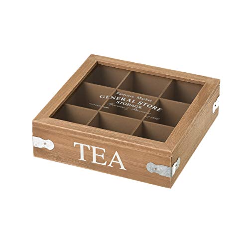 LOLAhome Teebox aus Holz und Glas, Beige, 7 x 24 x 24 cm von LOLAhome
