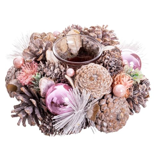 LOLAhome Tischdekoration Weihnachten mit Teelichthalter Rosa Ananas Ø 19 x 19 cm von LOLAhome